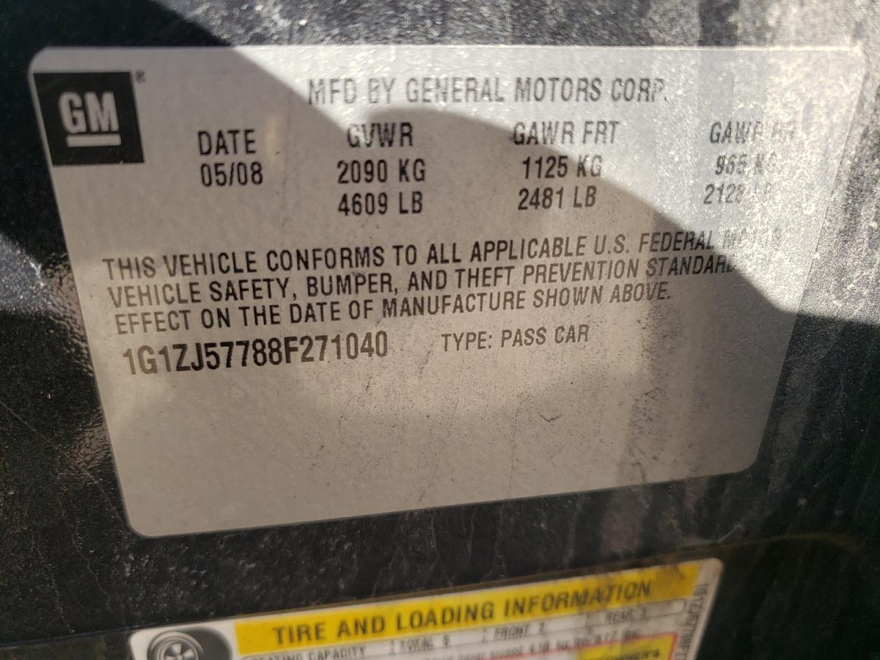 Photo 10 from auction – 2008 CHEVROLET MALIBU 2LT with VIN 1G1ZJ57788F271040