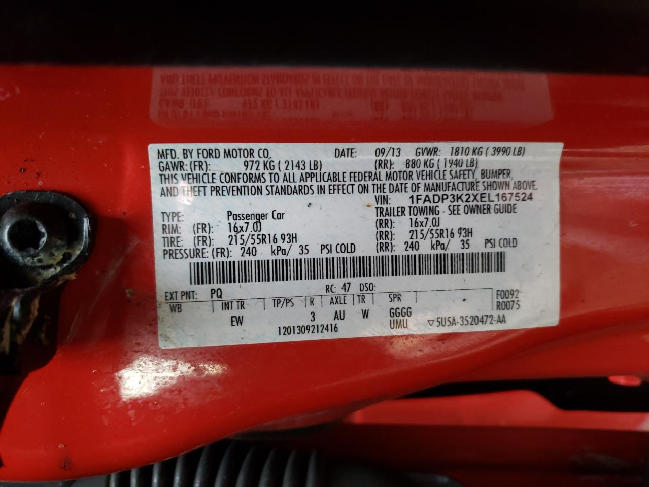 Photo 10 from auction – 2014 FORD FOCUS with VIN 1FADP3K2XEL167524