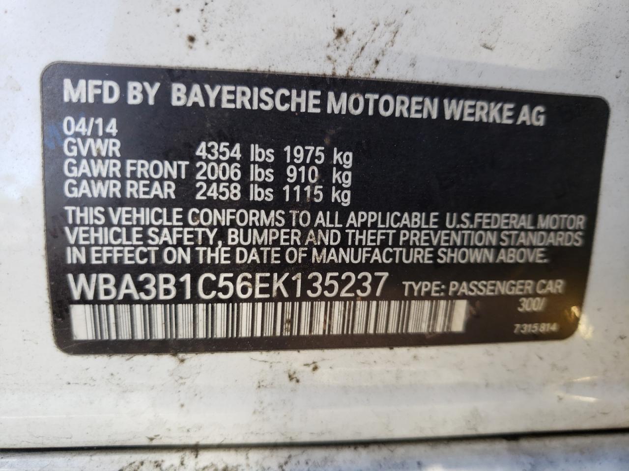 Photo 10 from auction – 2014 BMW 320 I with VIN WBA3B1C56EK135237