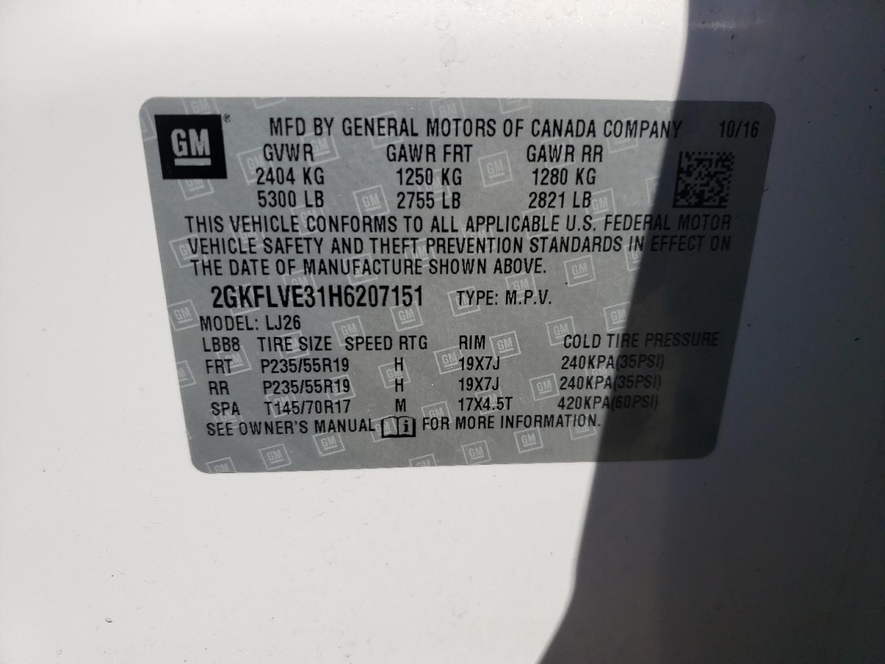 Photo 10 from auction – 2017 GMC TERRAIN DE with VIN 2GKFLVE31H6207151