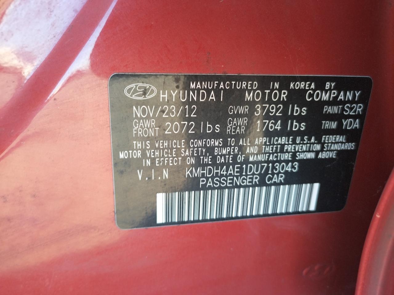 Photo 10 from auction – 2013 HYUNDAI ELANTRAGLS with VIN KMHDH4AE1DU713043