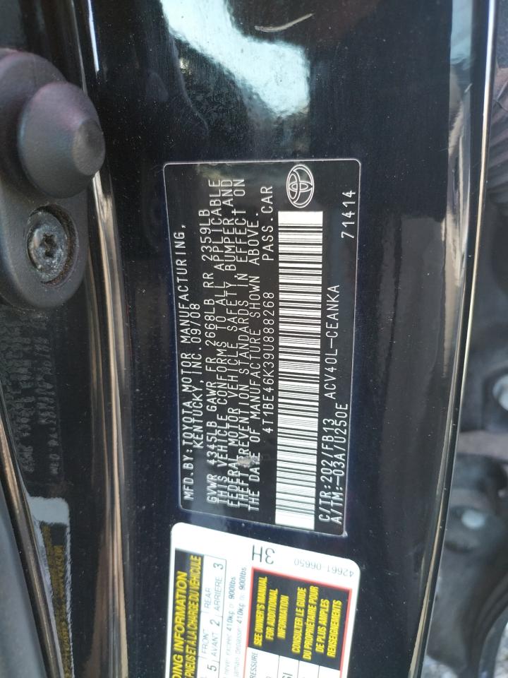 Photo 10 from auction – 2009 TOYOTA CAMRY BASE with VIN 4T1BE46K39U888268