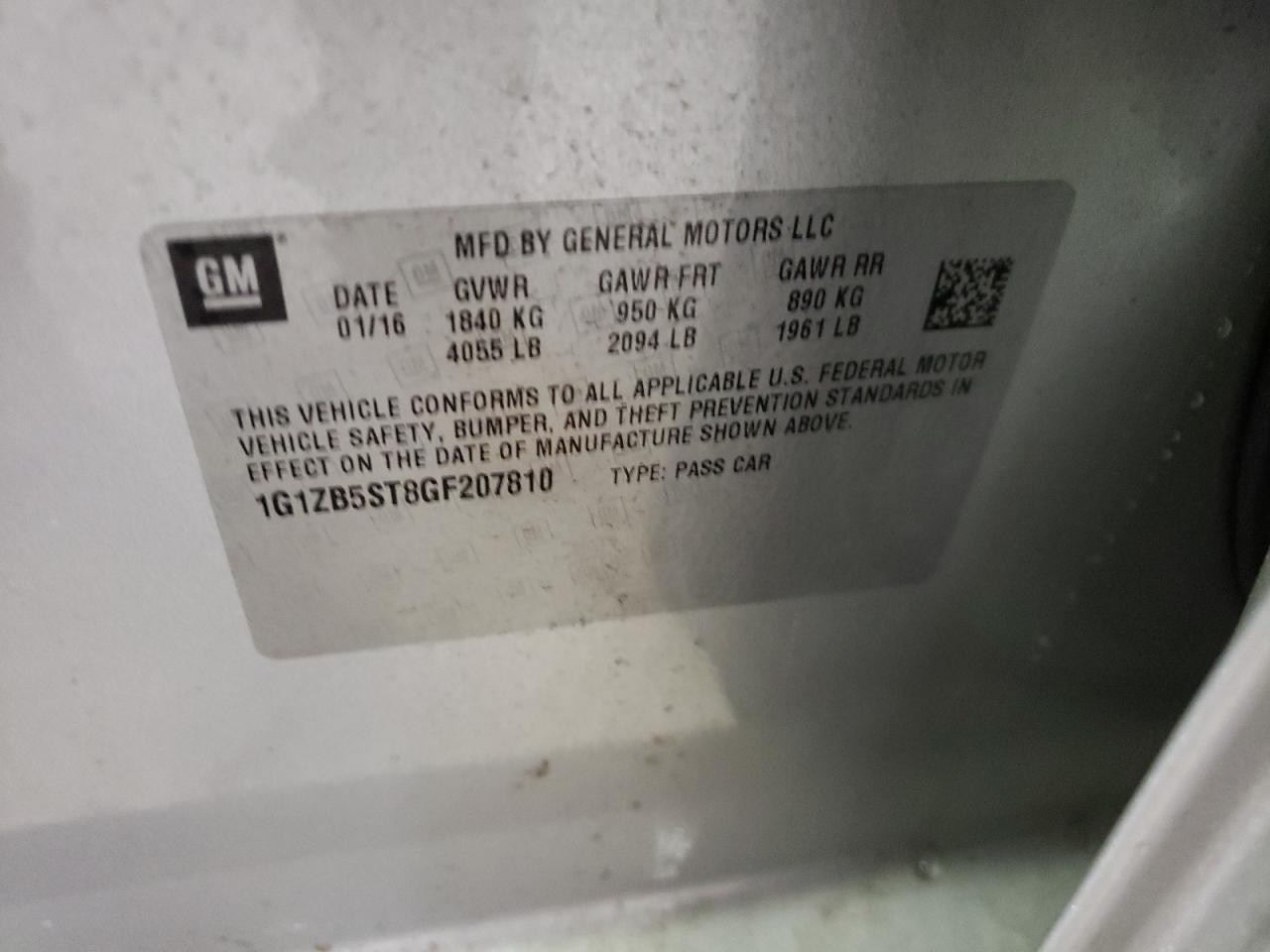 Photo 10 from auction – 2016 CHEVROLET MALIBU LS with VIN 1G1ZB5ST8GF207810