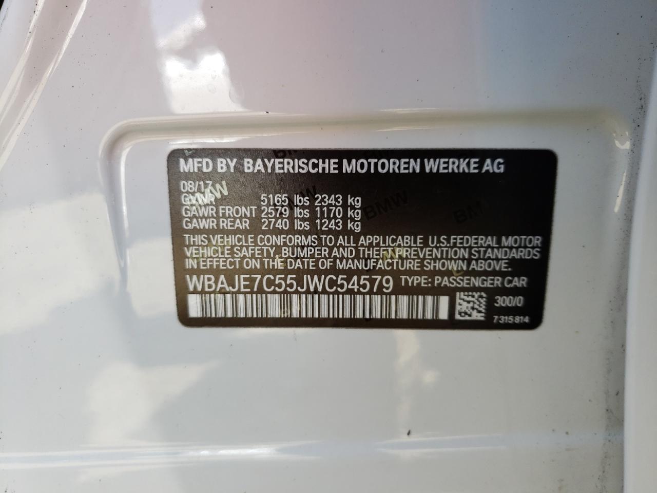 Photo 10 from auction – 2018 BMW 540 XI with VIN WBAJE7C55JWC54579