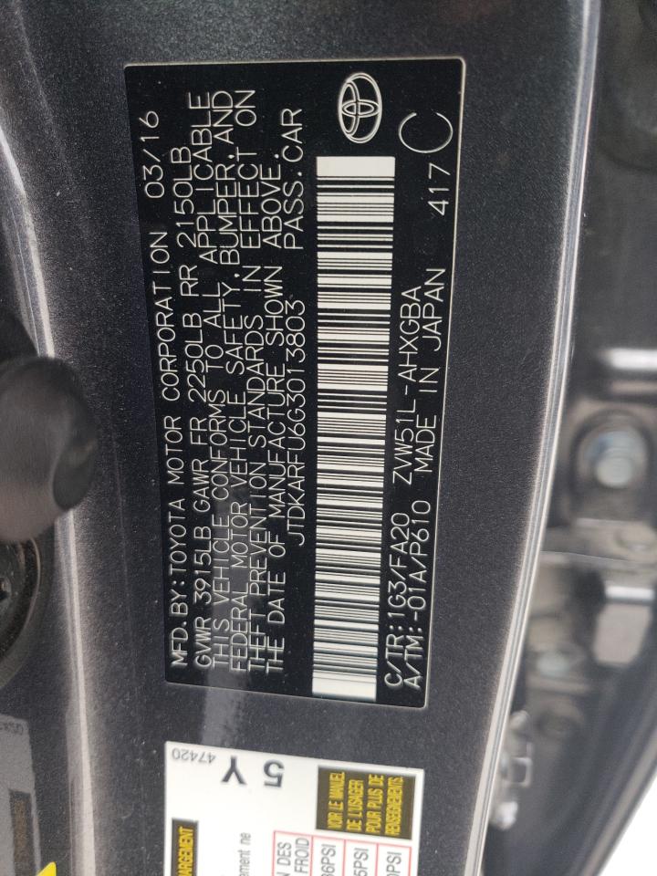 Photo 10 from auction – 2016 TOYOTA PRIUS with VIN JTDKARFU6G3013803