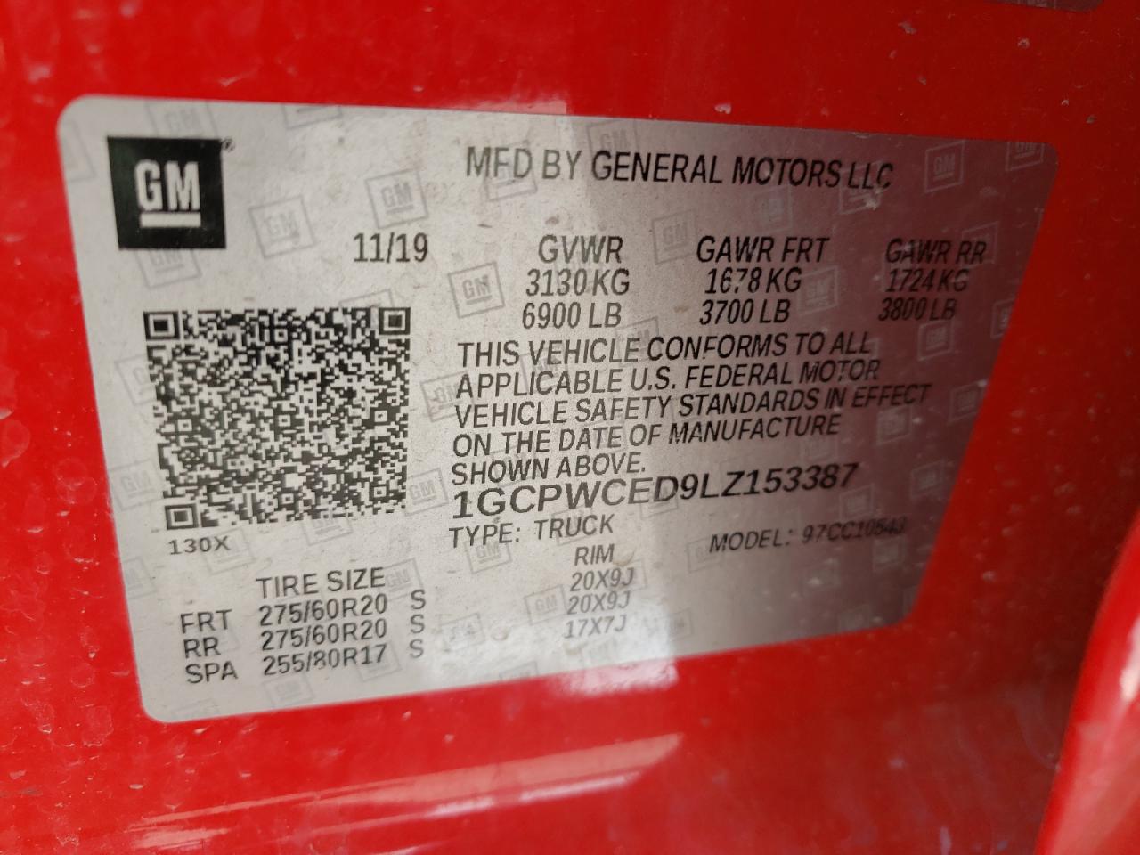 Photo 10 from auction – 2020 CHEVROLET SILVERADO with VIN 1GCPWCED9LZ153387