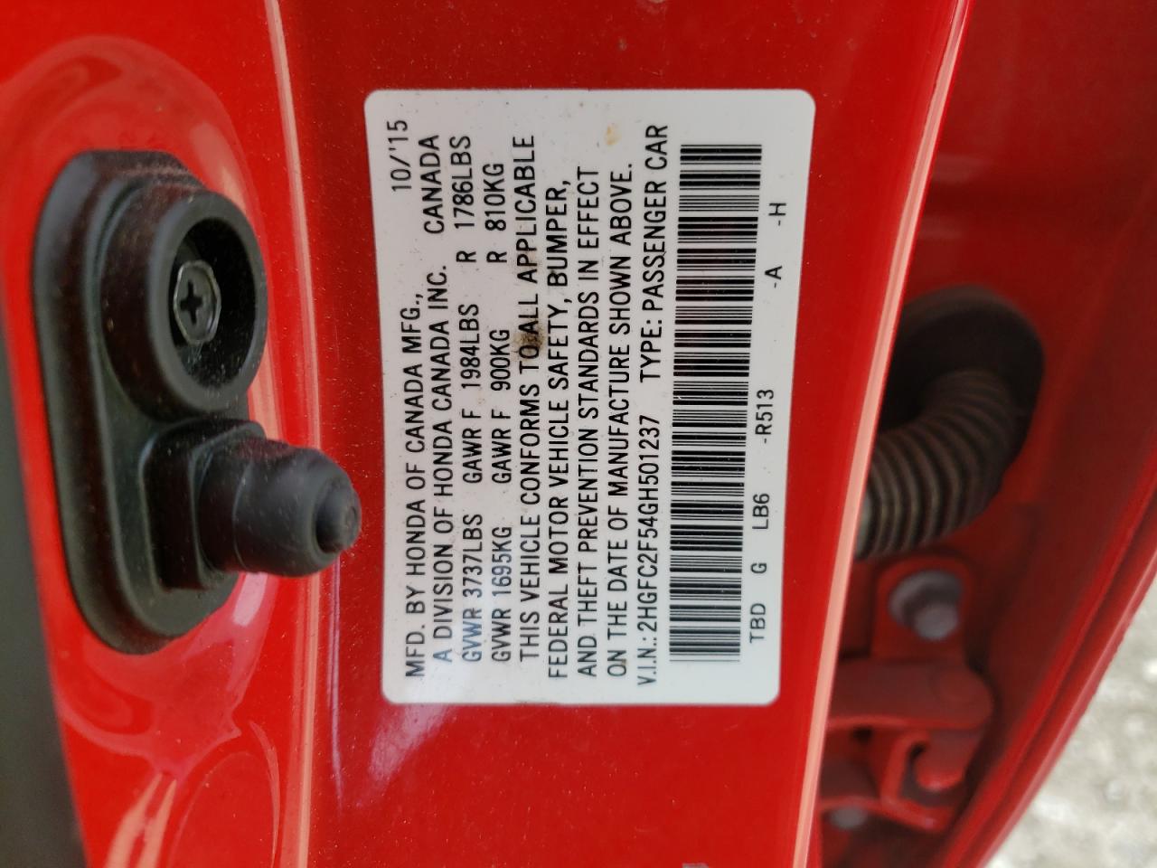 Photo 10 from auction – 2016 HONDA CIVIC LX with VIN 2HGFC2F54GH501237