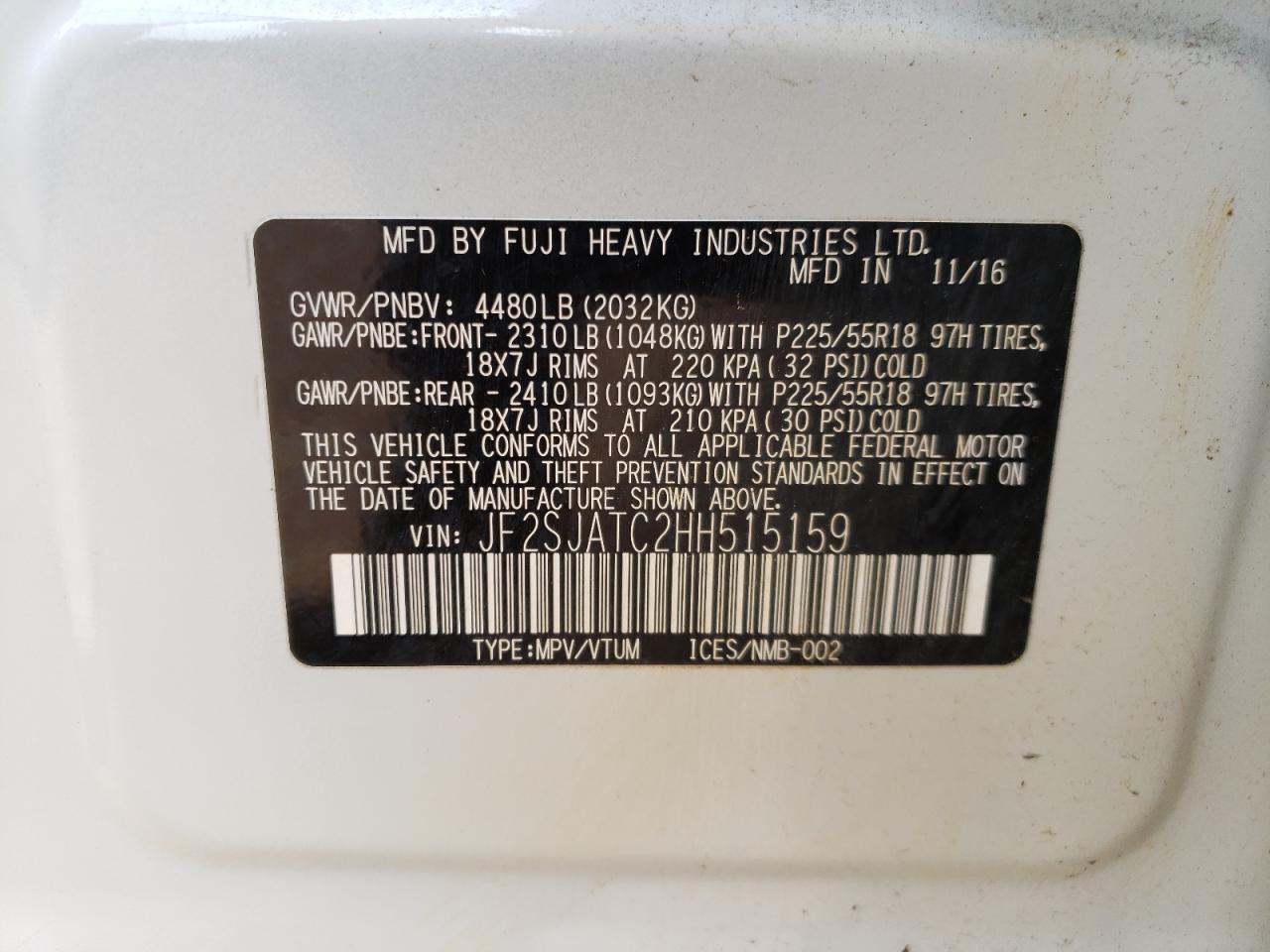 Photo 10 from auction – 2017 SUBARU FORESTER 2 with VIN JF2SJATC2HH515159