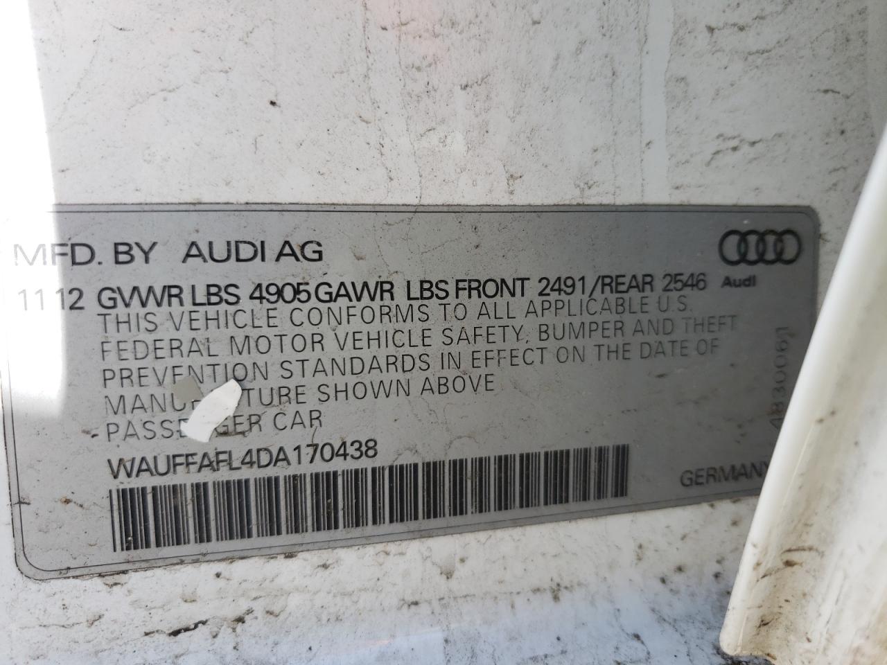 Photo 10 from auction – 2013 AUDI A4 PREMIUM with VIN WAUFFAFL4DA170438