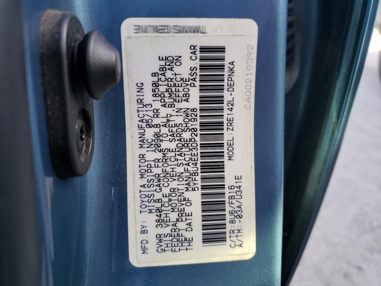 Photo 10 from auction – 2013 TOYOTA COROLLA BA with VIN 5YFBU4EE3DP201928