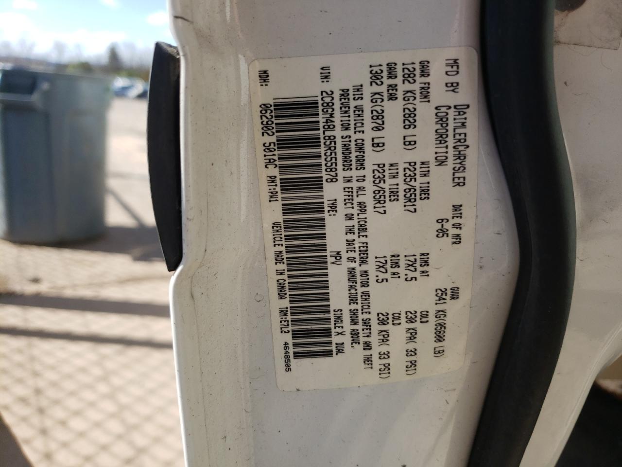 Photo 10 from auction – 2005 CHRYSLER PACIFICA with VIN 2C8GM48L85R555878