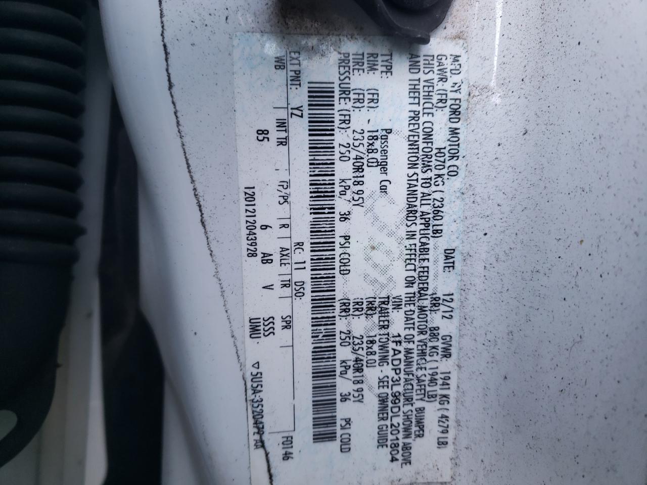 Photo 10 from auction – 2013 FORD FOCUS ST with VIN 1FADP3L99DL201804
