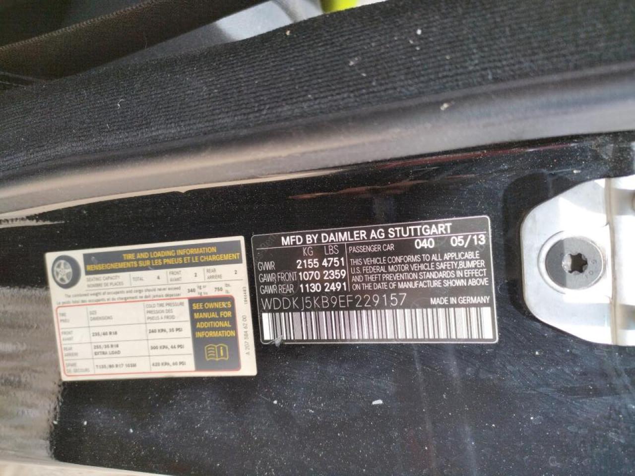 Photo 10 from auction – 2014 MERCEDES-BENZ E 350 with VIN WDDKJ5KB9EF229157