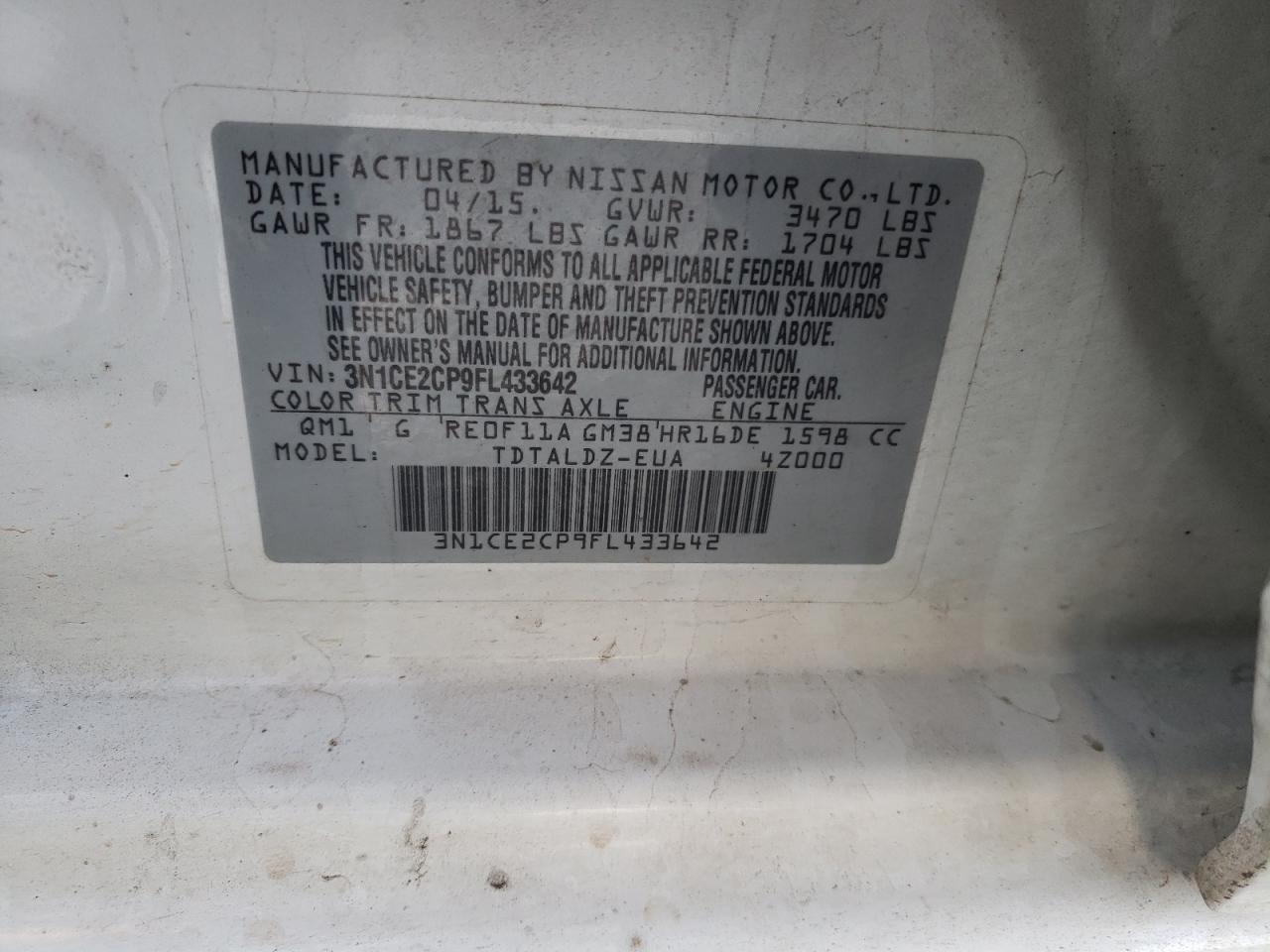 Photo 10 from auction – 2015 NISSAN VERSA NOTE with VIN 3N1CE2CP9FL433642