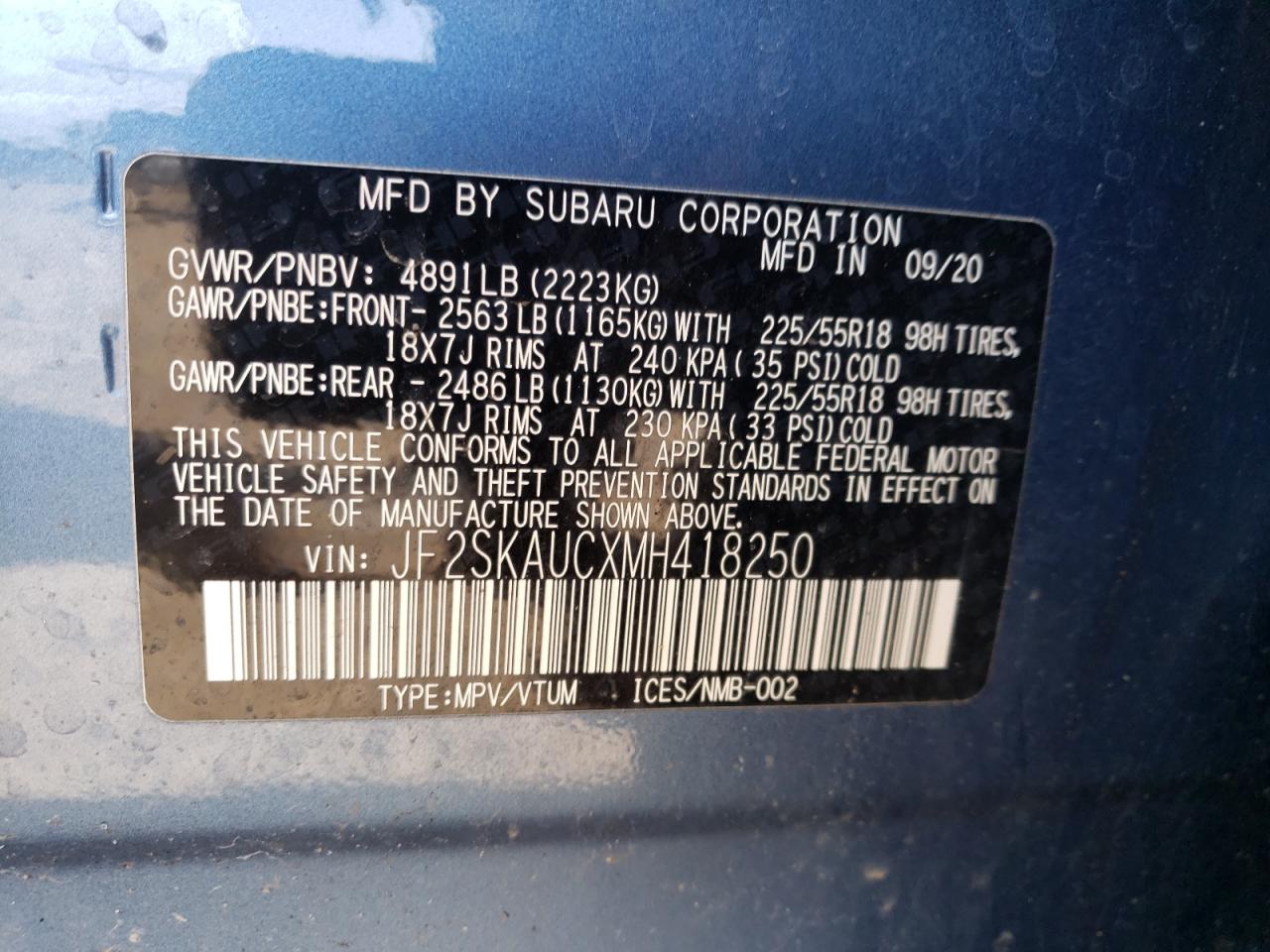 Photo 10 from auction – 2021 SUBARU FORESTER L with VIN JF2SKAUCXMH418250