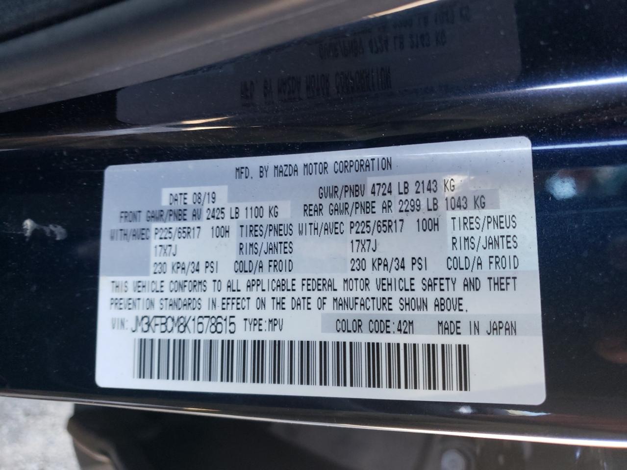 Photo 10 from auction – 2019 MAZDA CX-5 TOURI with VIN JM3KFBCM8K1678615