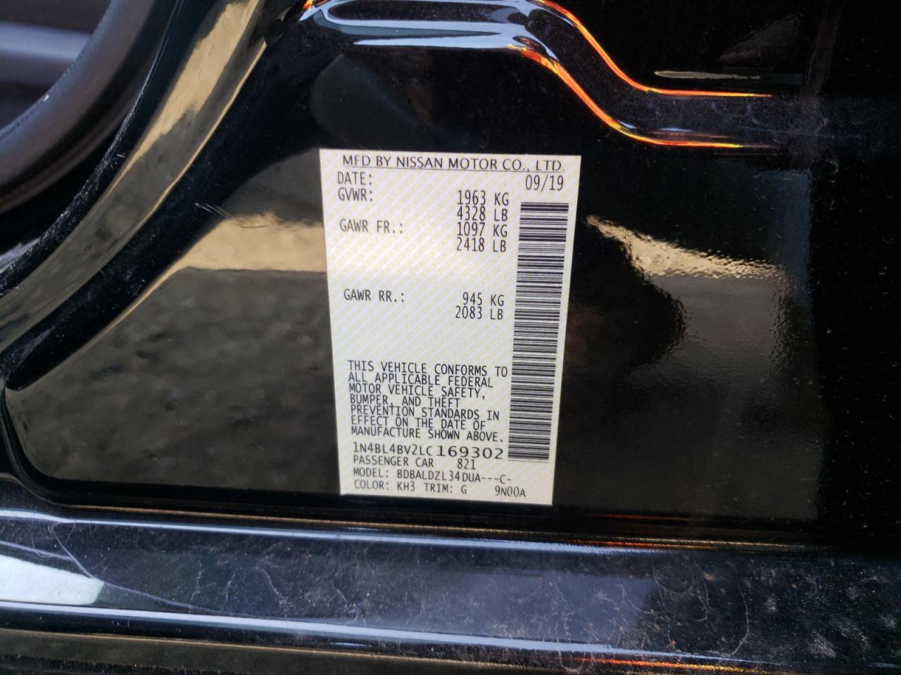 Photo 10 from auction – 2020 NISSAN ALTIMA S with VIN 1N4BL4BV2LC169302