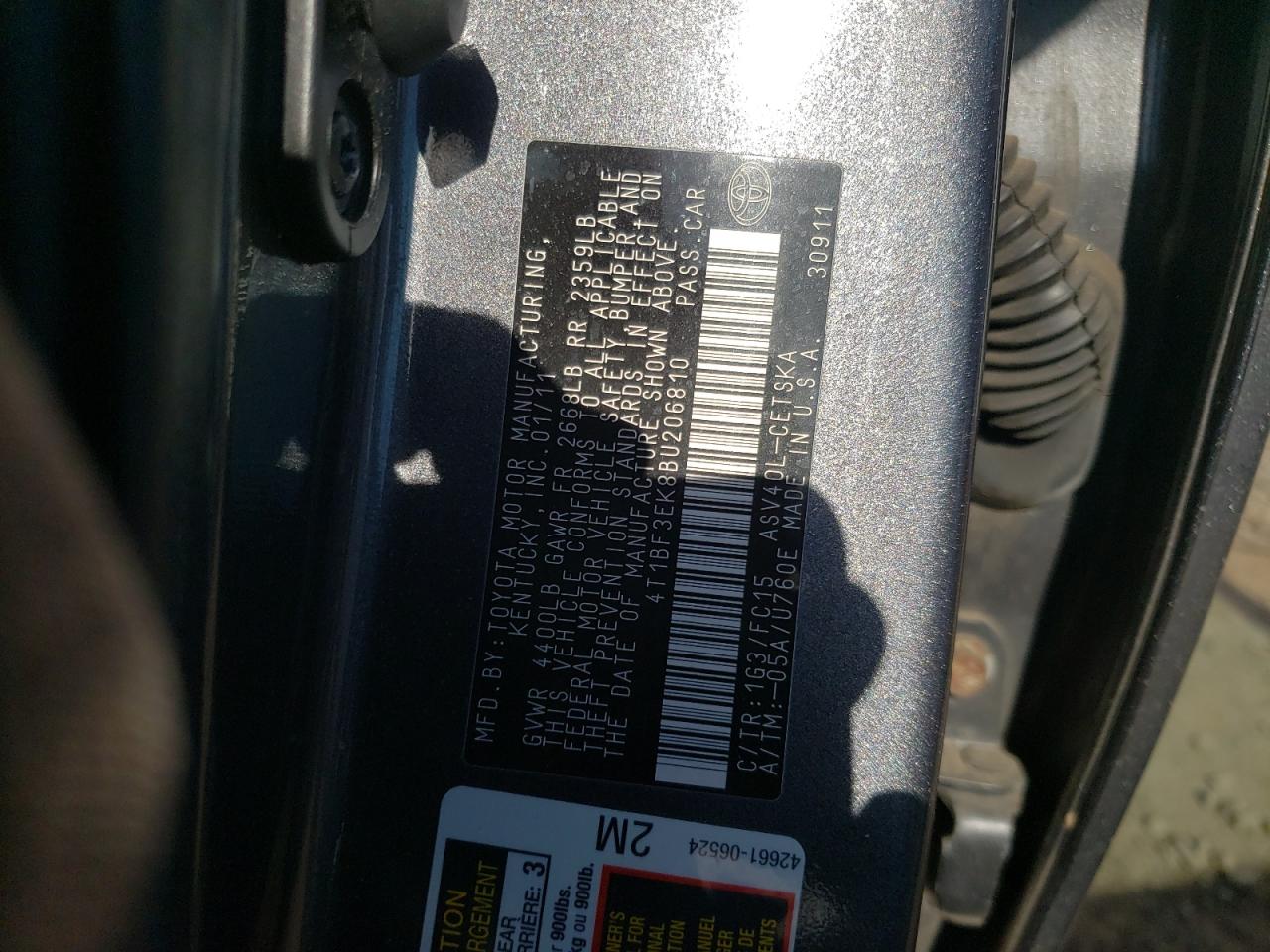 Photo 10 from auction – 2011 TOYOTA CAMRY BASE with VIN 4T1BF3EK8BU206810