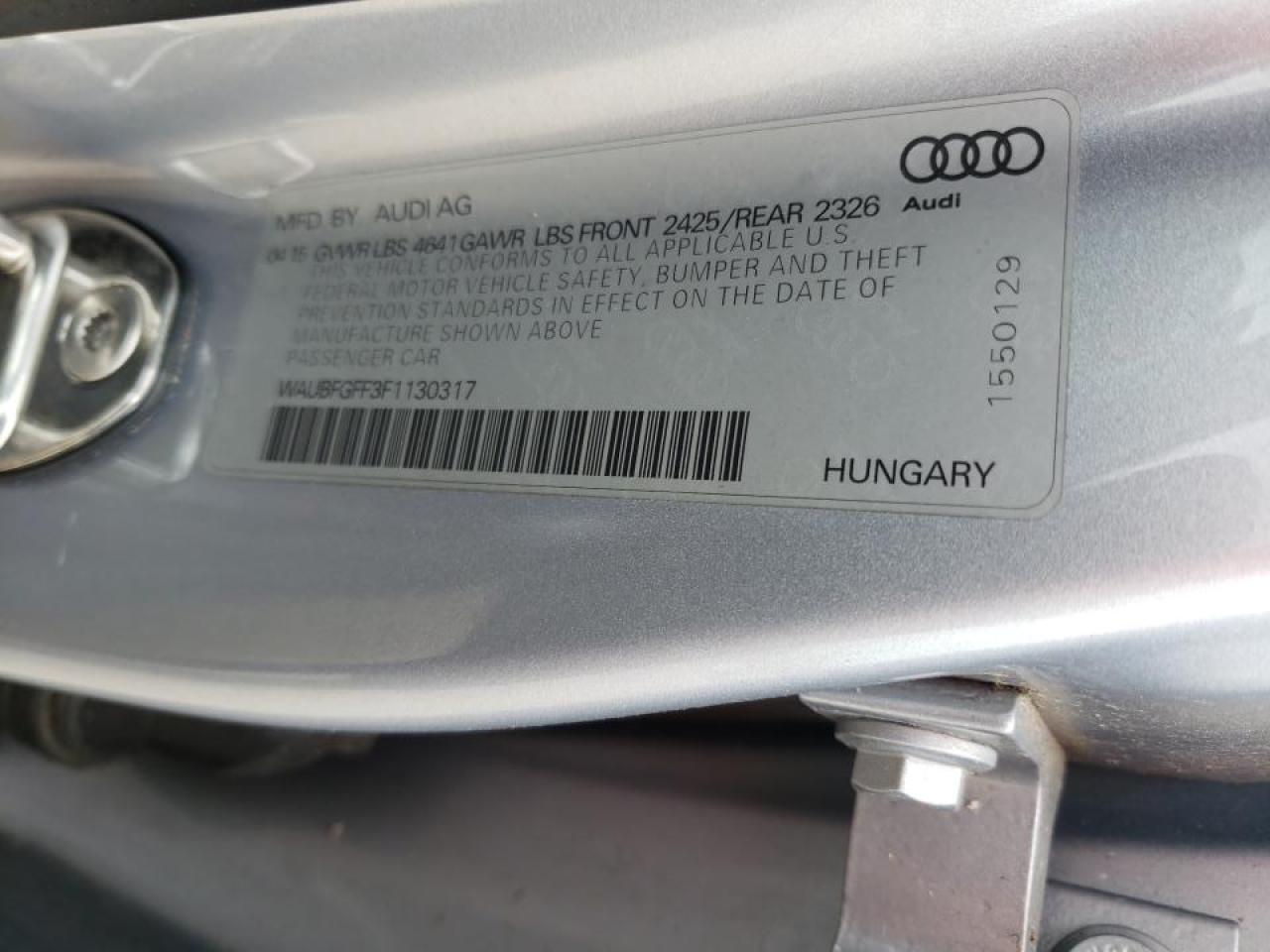 Photo 10 from auction – 2015 AUDI S3 PREMIUM with VIN WAUBFGFF3F1130317