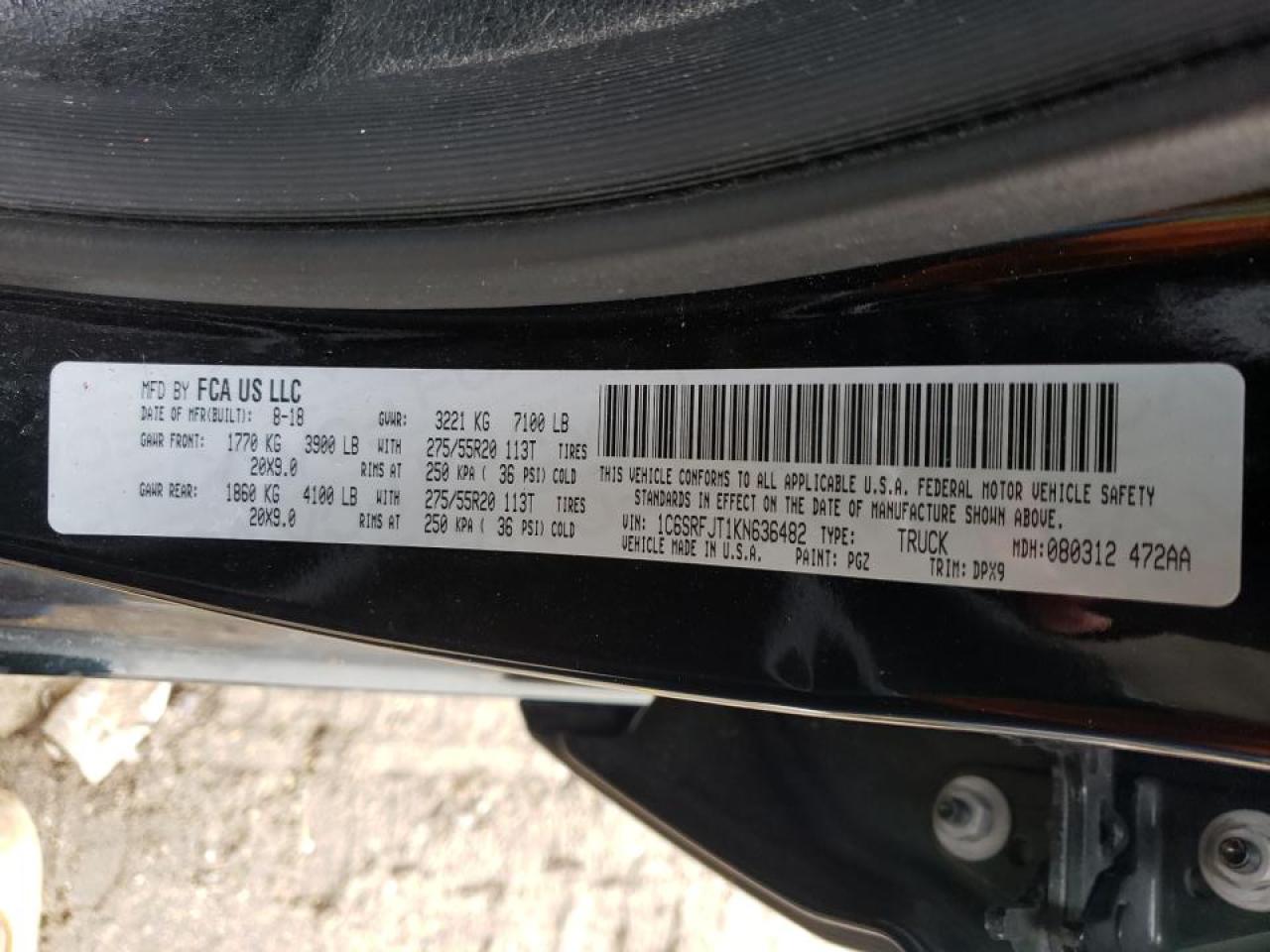 Photo 10 from auction – 2019 RAM 1500 LARAM with VIN 1C6SRFJT1KN636482