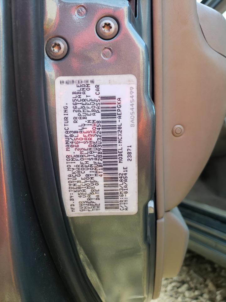 Photo 10 from auction – 2003 TOYOTA AVALON XL with VIN 4T1BF28B93U322458