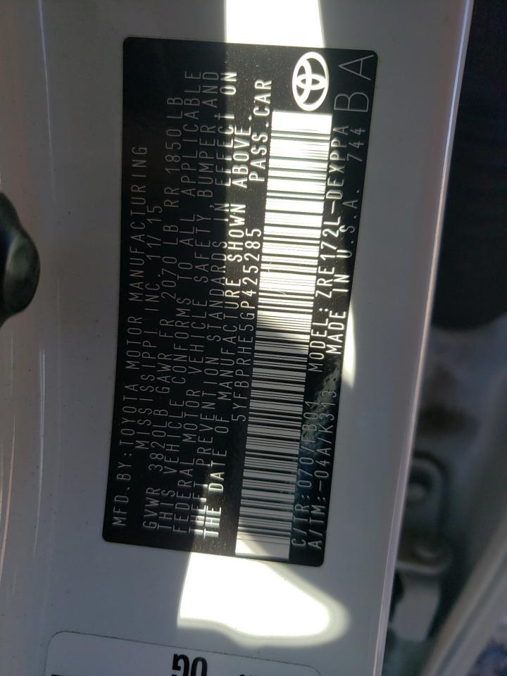 Photo 10 from auction – 2016 TOYOTA COROLLA EC with VIN 5YFBPRHE5GP425285