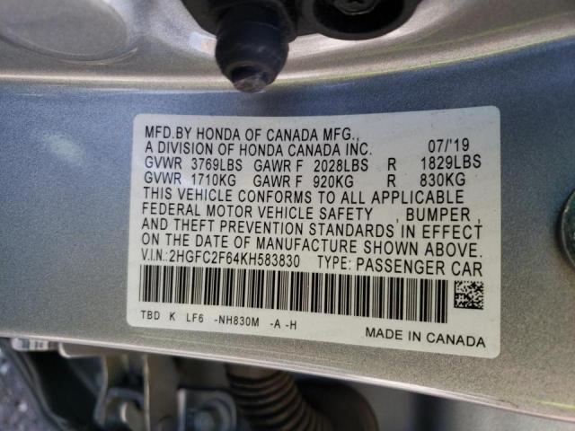 Photo 10 from auction – 2019 HONDA CIVIC LX with VIN 2HGFC2F64KH583830