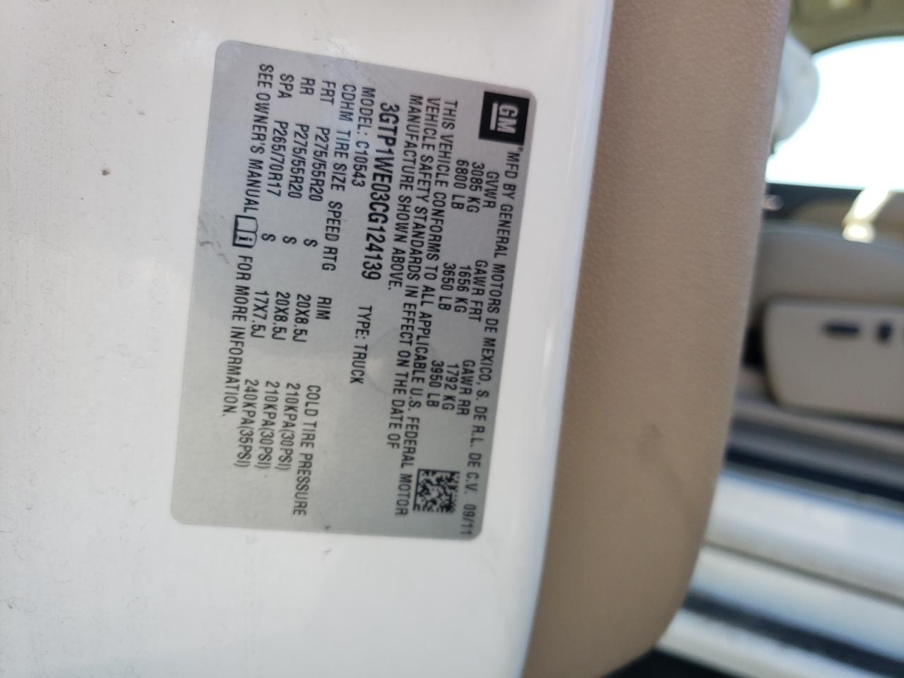 Photo 10 from auction – 2012 GMC SIERRA C15 with VIN 3GTP1WE03CG124139