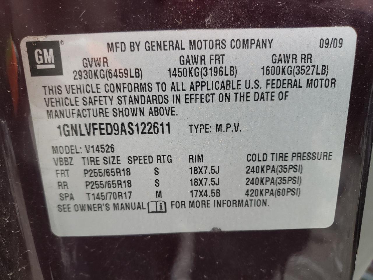 Photo 10 from auction – 2010 CHEVROLET TRAVERSE L with VIN 1GNLVFED9AS122611