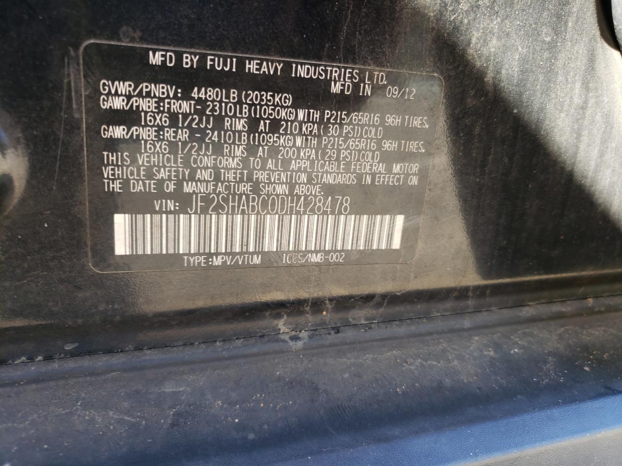 Photo 10 from auction – 2013 SUBARU FORESTER 2 with VIN JF2SHABC0DH428478