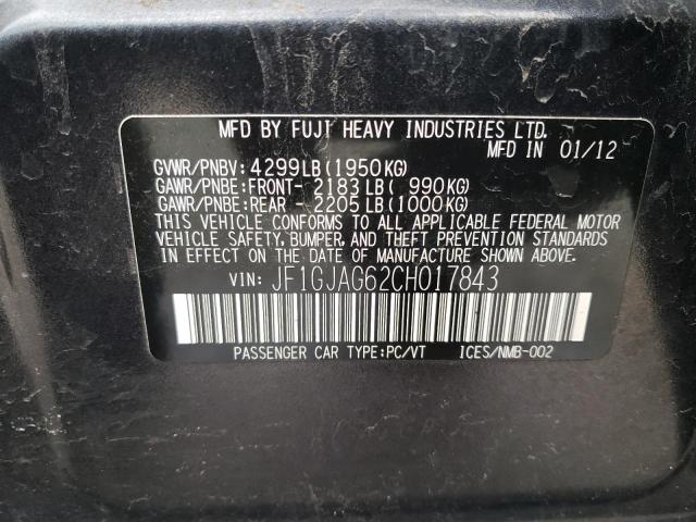 Photo 10 from auction – 2012 SUBARU IMPREZA LI with VIN JF1GJAG62CH017843