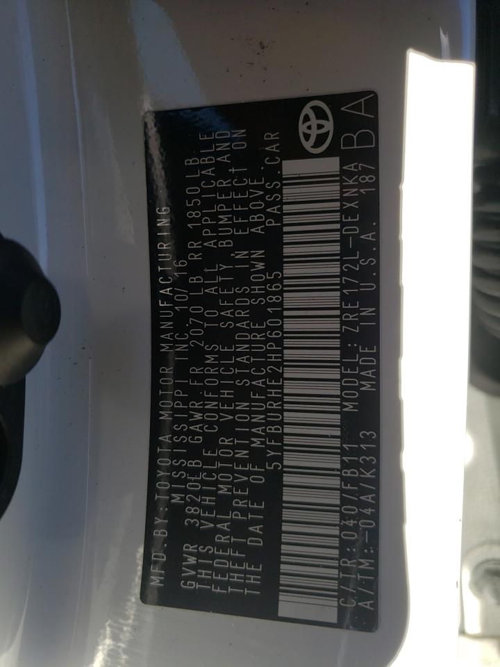 Photo 10 from auction – 2017 TOYOTA COROLLA L with VIN 5YFBURHE2HP601865