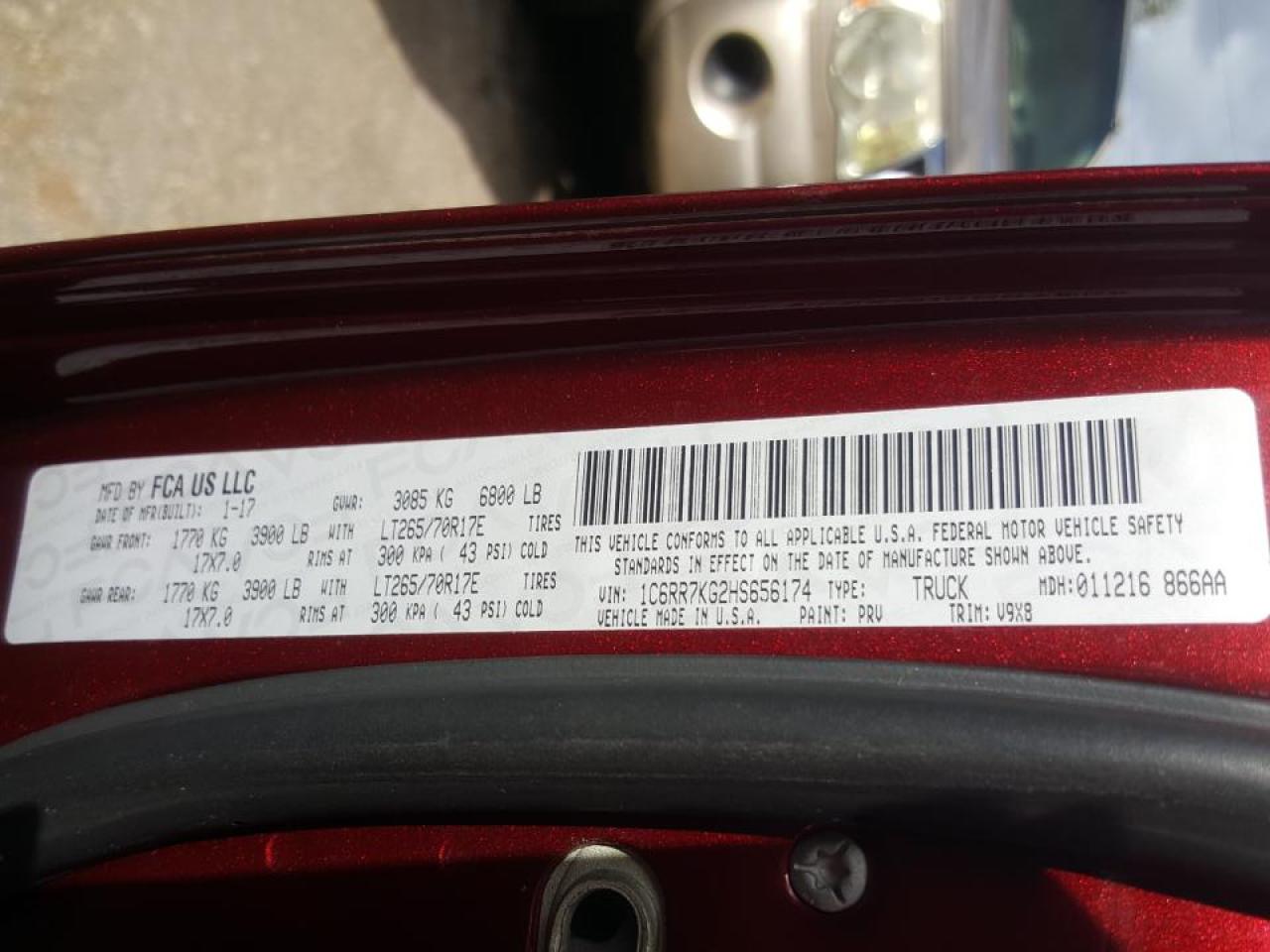 Photo 10 from auction – 2017 RAM 1500 ST with VIN 1C6RR7KG2HS656174