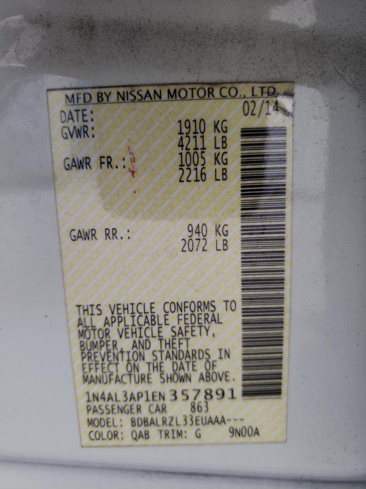 Photo 10 from auction – 2014 NISSAN ALTIMA 2.5 with VIN 1N4AL3AP1EN357891