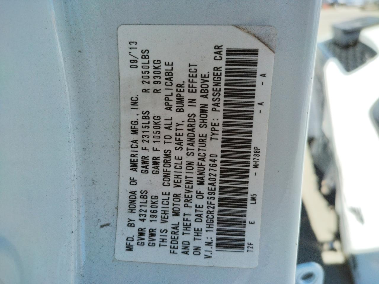 Photo 10 from auction – 2014 HONDA ACCORD SPO with VIN 1HGCR2F59EA027640