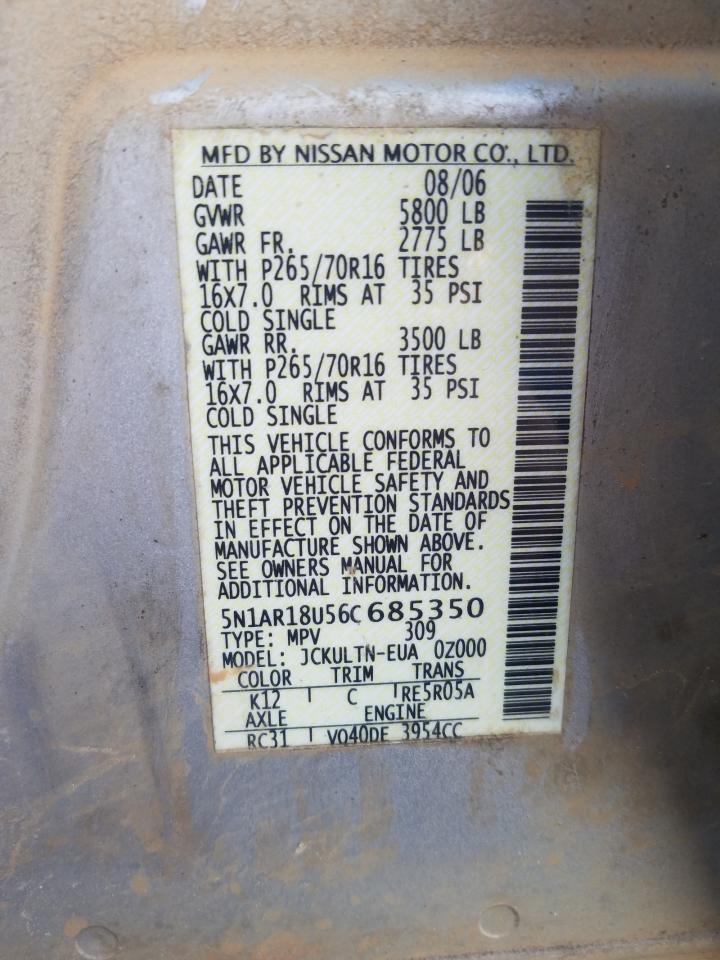 Photo 10 from auction – 2006 NISSAN PATHFINDER with VIN 5N1AR18U56C685350
