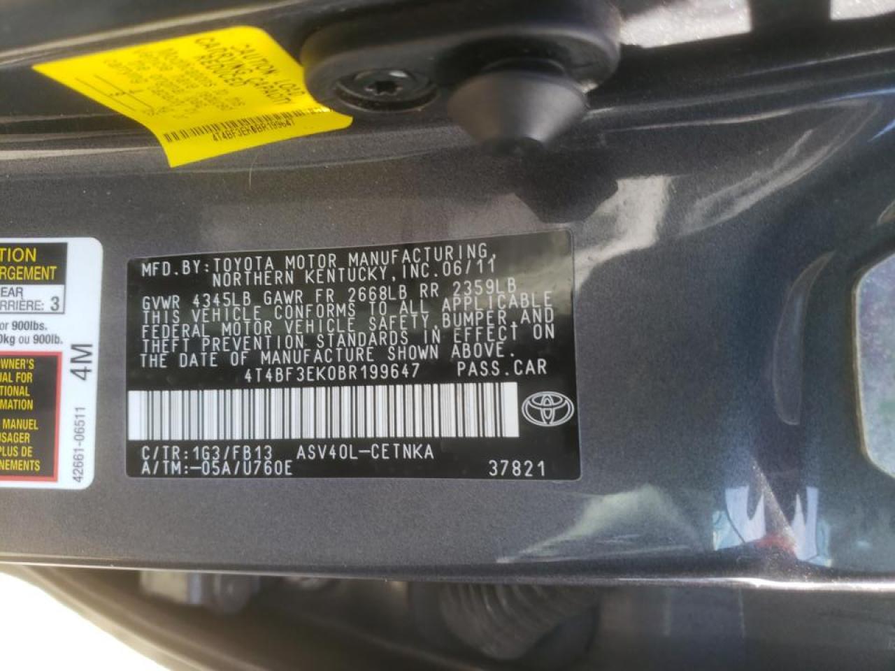 Photo 10 from auction – 2011 TOYOTA CAMRY BASE with VIN 4T4BF3EK0BR199647