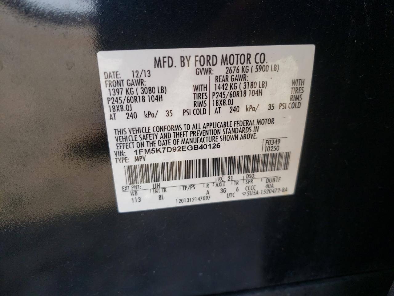 Photo 10 from auction – 2014 FORD EXPLORER X with VIN 1FM5K7D92EGB40126