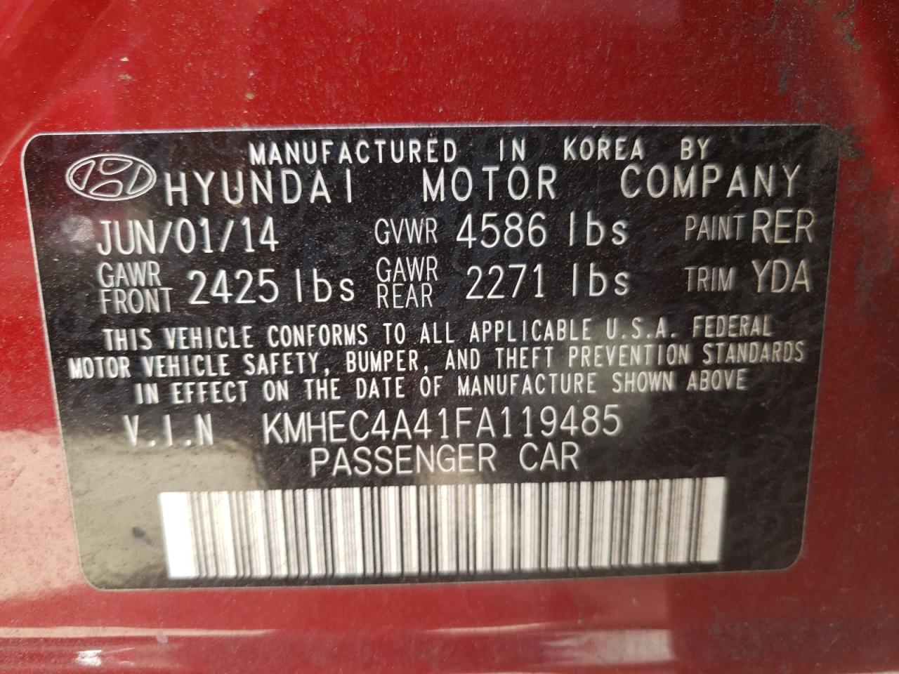 Photo 10 from auction – 2015 HYUNDAI SONATA HYB with VIN KMHEC4A41FA119485