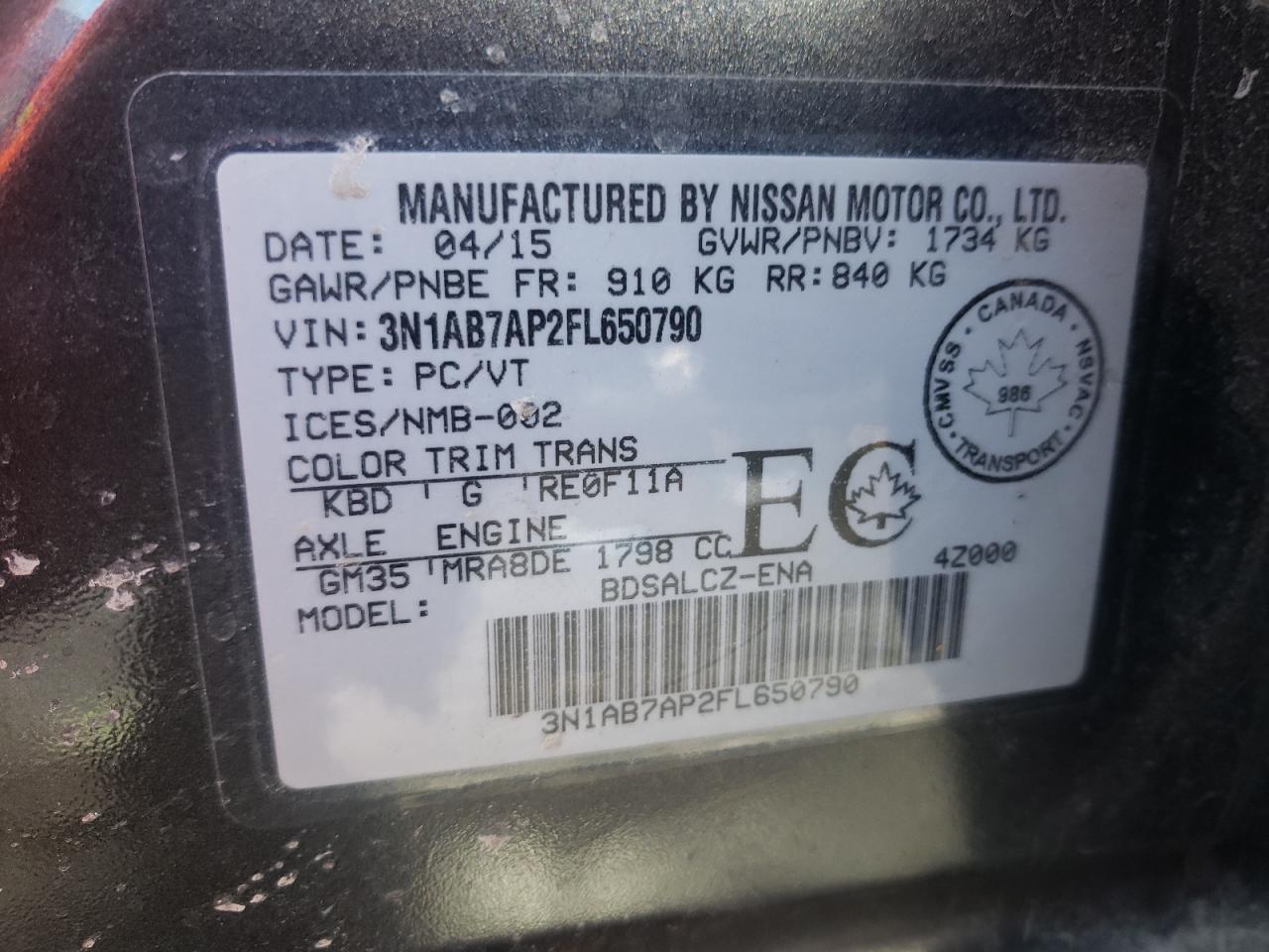 Photo 10 from auction – 2015 NISSAN SENTRA S with VIN 3N1AB7AP2FL650790