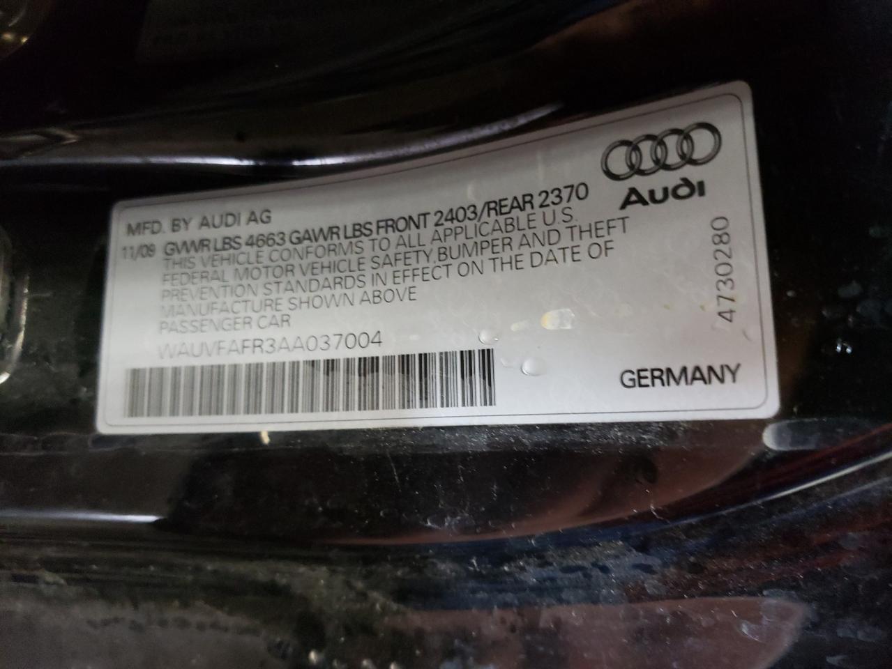 Photo 10 from auction – 2010 AUDI A5 PRESTIG with VIN WAUVFAFR3AA037004