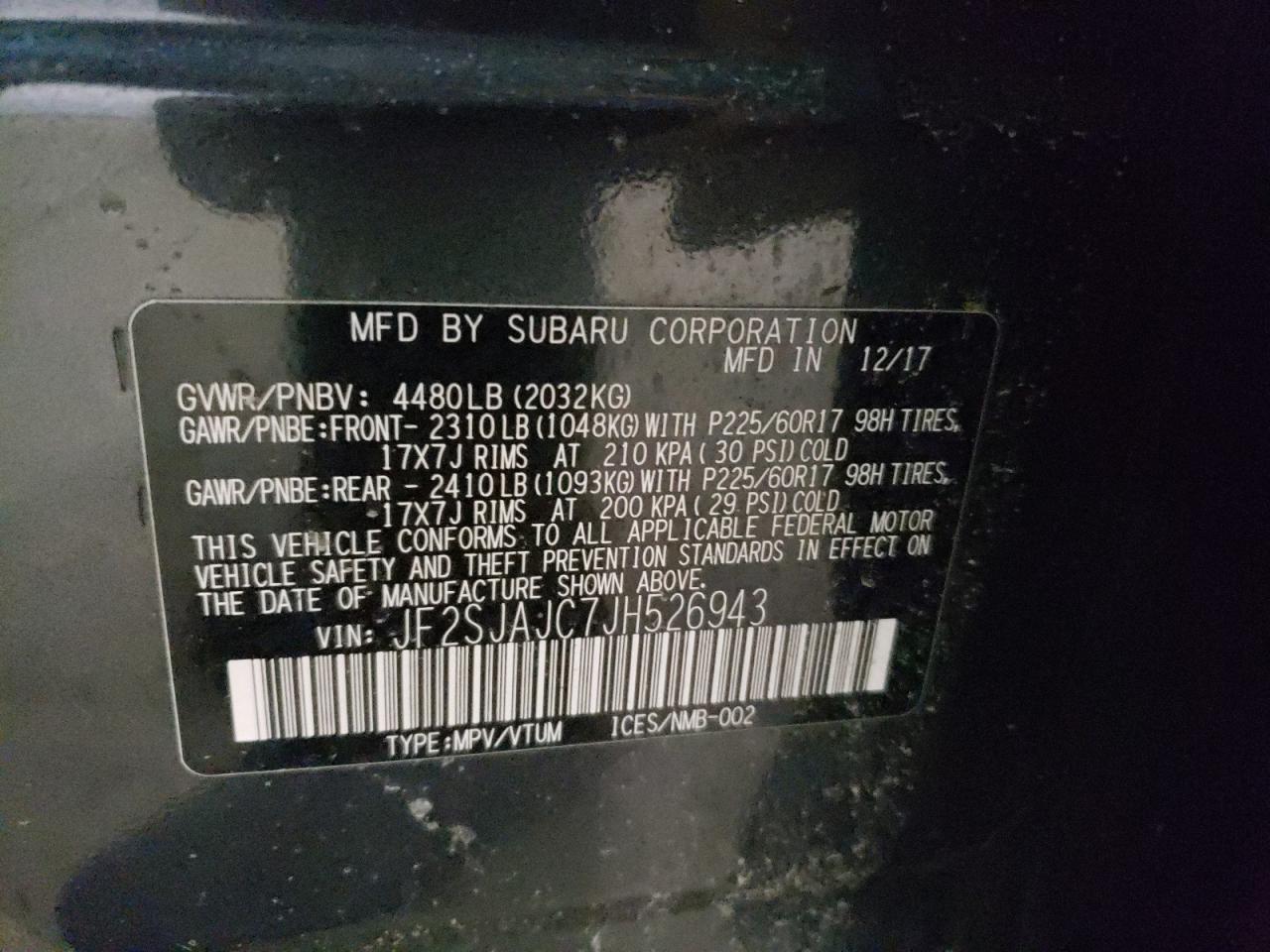 Photo 10 from auction – 2018 SUBARU FORESTER with VIN JF2SJAJC7JH526943