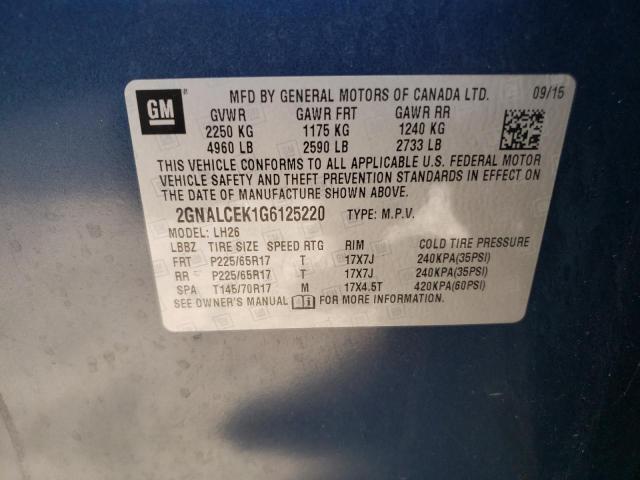 Photo 10 from auction – 2016 CHEVROLET EQUINOX LT with VIN 2GNALCEK1G6125220