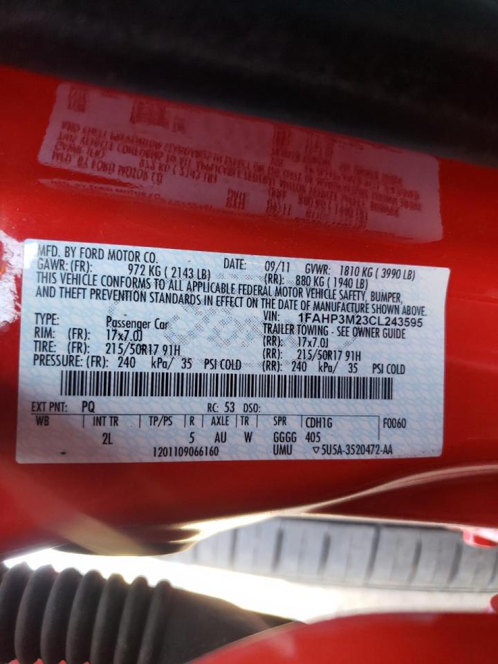 Photo 10 from auction – 2012 FORD FOCUS SEL with VIN 1FAHP3M23CL243595