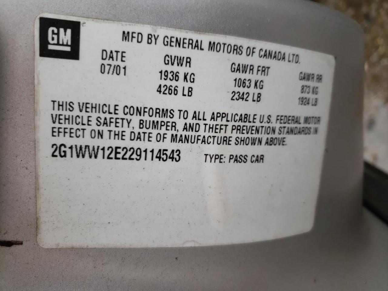Photo 10 from auction – 2002 CHEVROLET MONTE CARL with VIN 2G1WW12E229114543