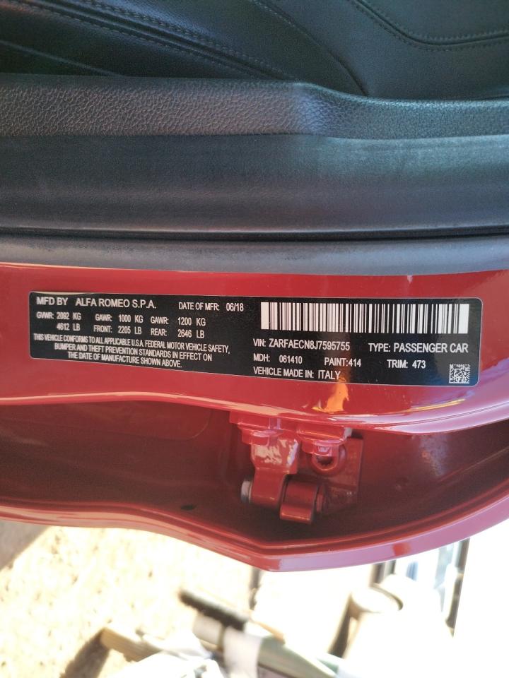 Photo 10 from auction – 2018 ALFA ROMEO GIULIA TI with VIN ZARFAECN8J7595755