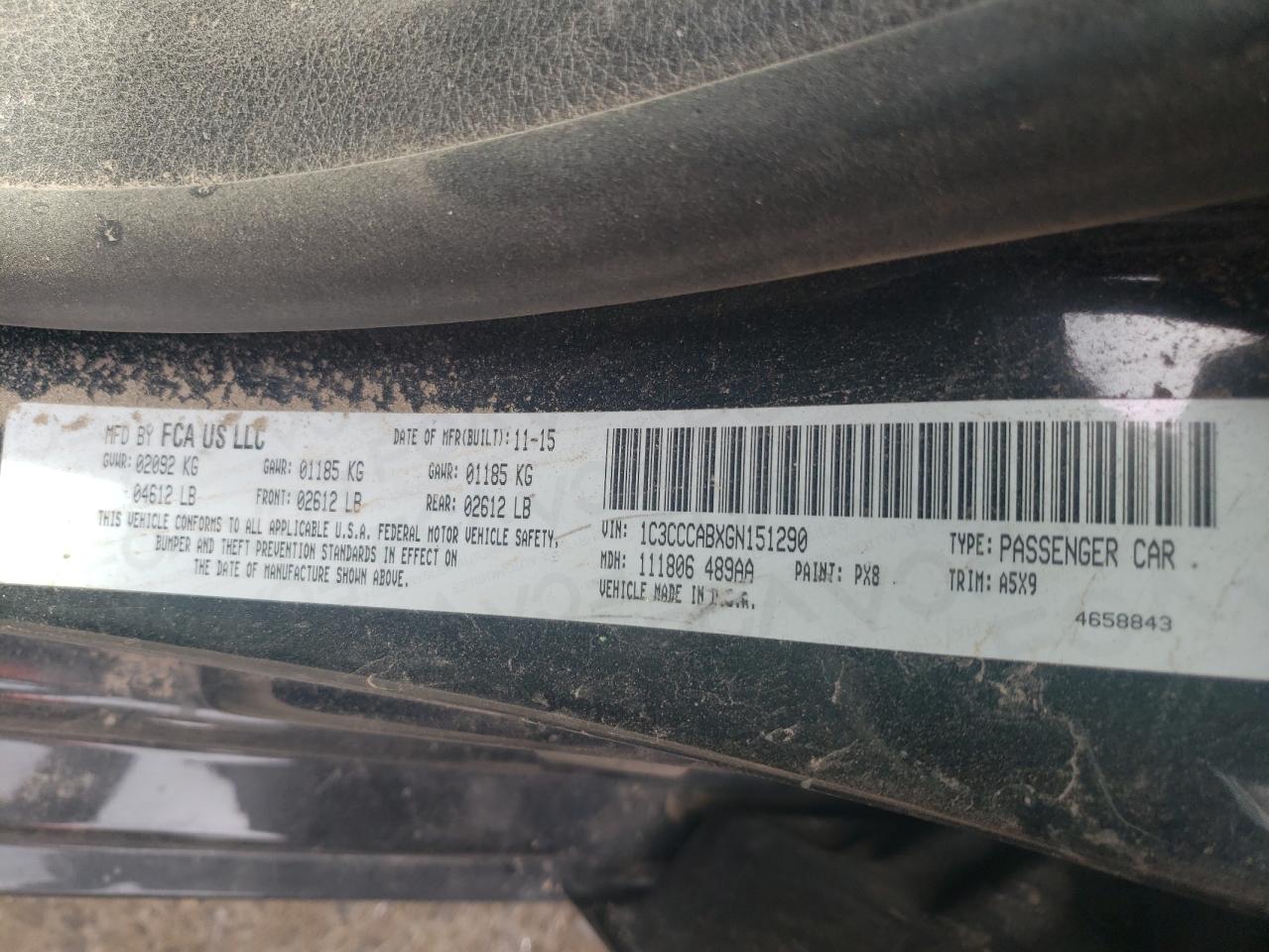 Photo 10 from auction – 2016 CHRYSLER 200 LIMITE with VIN 1C3CCCABXGN151290
