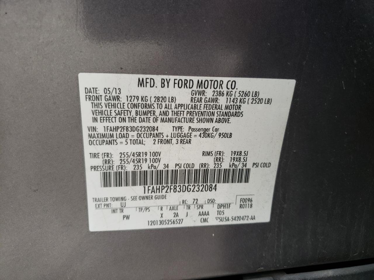 Photo 10 from auction – 2013 FORD TAURUS LIM with VIN 1FAHP2F83DG232084