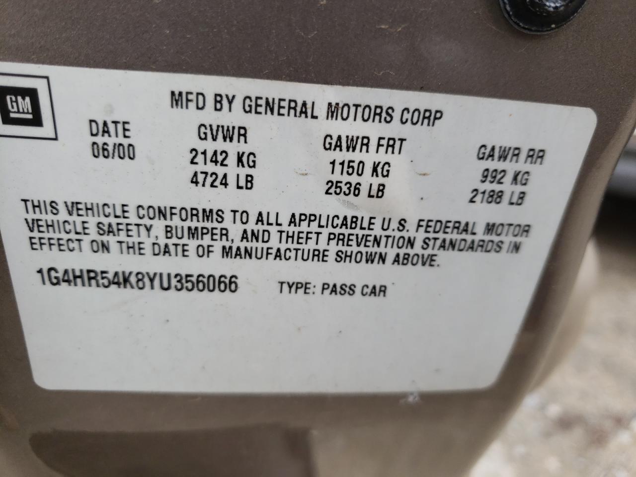 Photo 10 from auction – 2000 BUICK LESABRE LI with VIN 1G4HR54K8YU356066