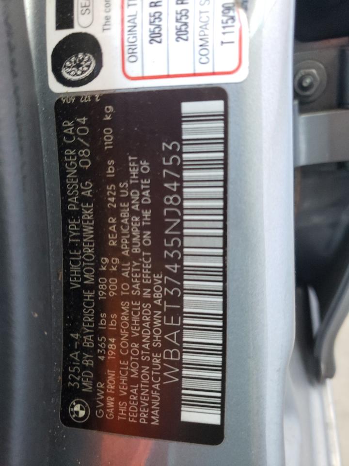 Photo 10 from auction – 2005 BMW 325 I with VIN WBAET37435NJ84753